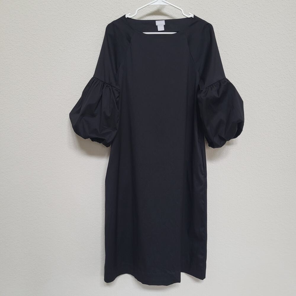 Chico's Black Midi Dress with Puff Sleeves